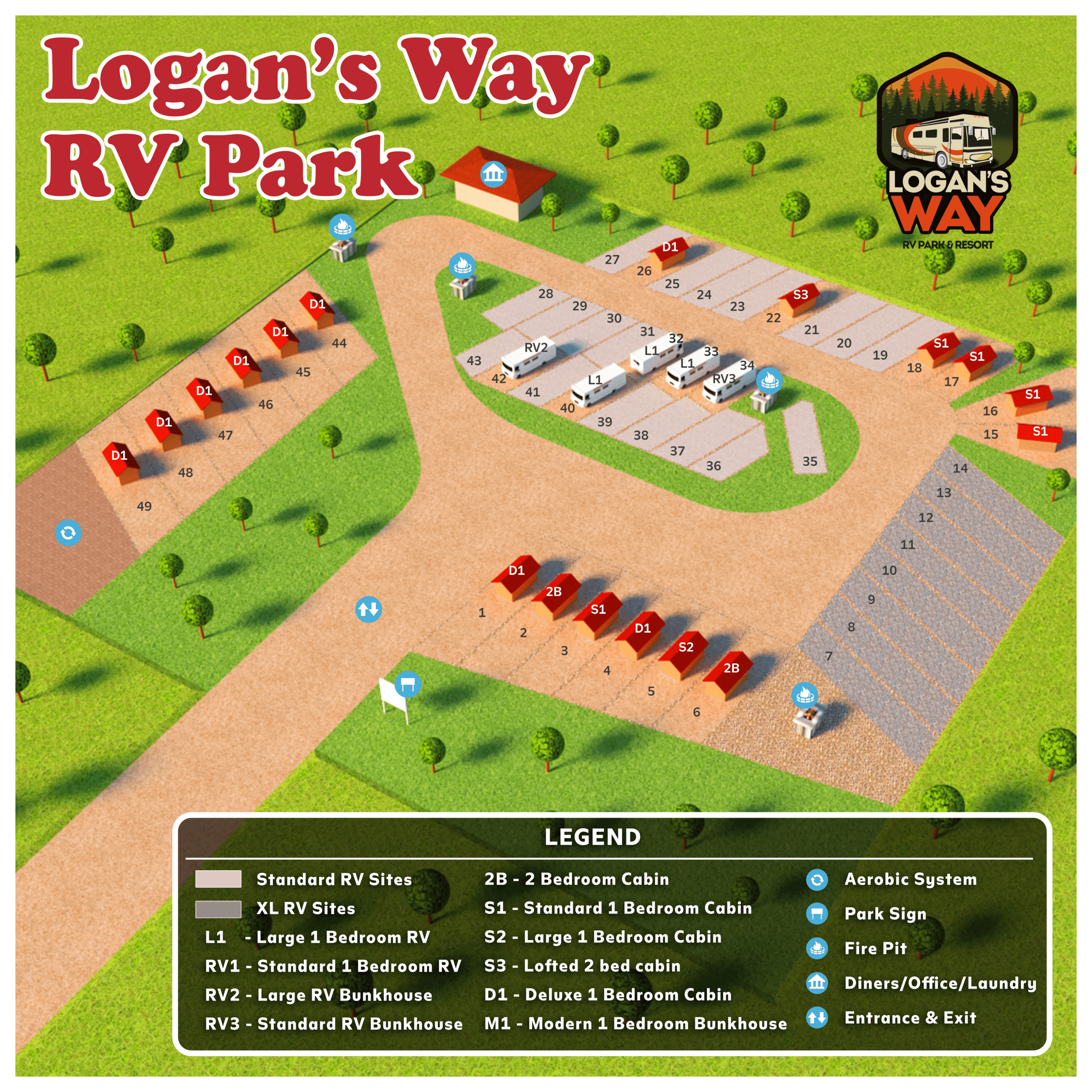 Logan's Way RV Park Map in Winona Texas